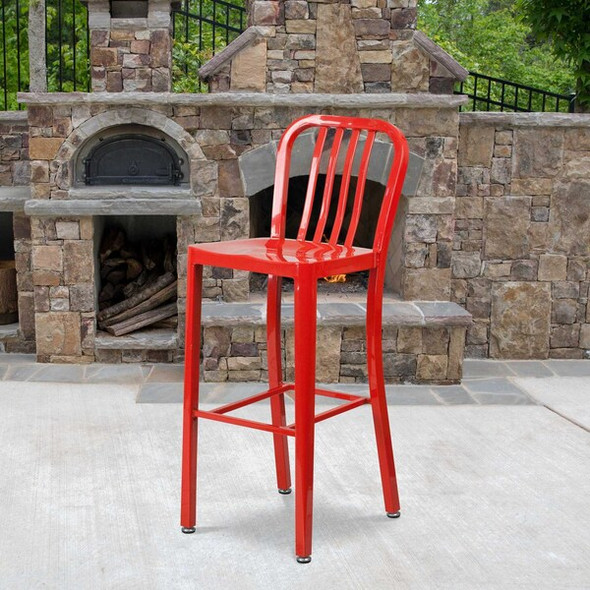 Flash Furniture Red Metal Outdoor Stool,30",PK2 2-CH-61200-30-RED-GG Flash Furniture Red Metal Outdoor Stool,30",PK2 2-CH-61200-30-RED-GG