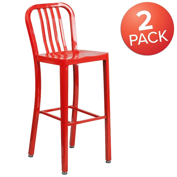 Flash Furniture Red Metal Outdoor Stool,30",PK2 2-CH-61200-30-RED-GG Flash Furniture Red Metal Outdoor Stool,30",PK2 2-CH-61200-30-RED-GG