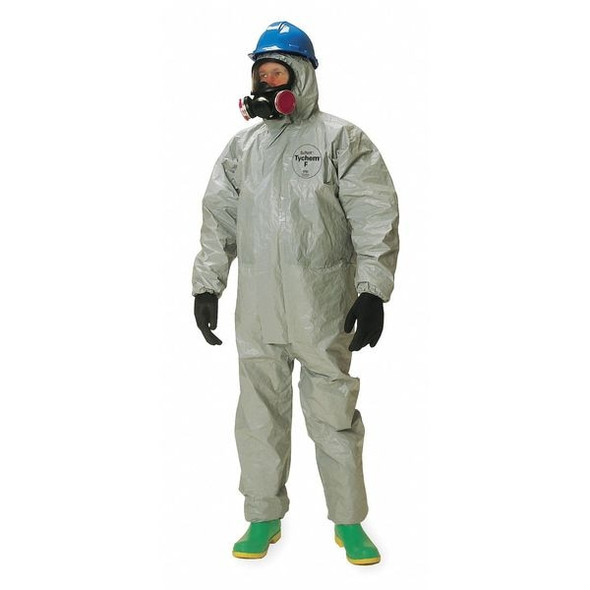 Coverall. Respirator Fit Hood. Elastic Wrists and Ankles. Double Storm Flap. Gray. MD