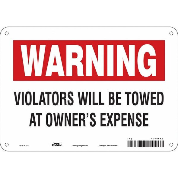Condor Vehicles Will Be Towed Sign,7" x 10" 478D89