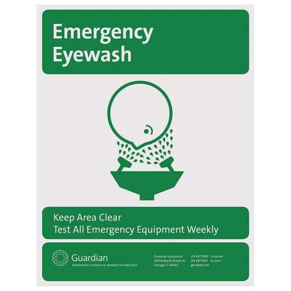 Sign, Eye Wash, Ge, Plastic, Green, For Use With, Guardian(R) Emergency Showers