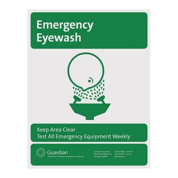 Sign, Eye Wash, Ge, Plastic, Green, For Use With, Guardian(R) Emergency Showers