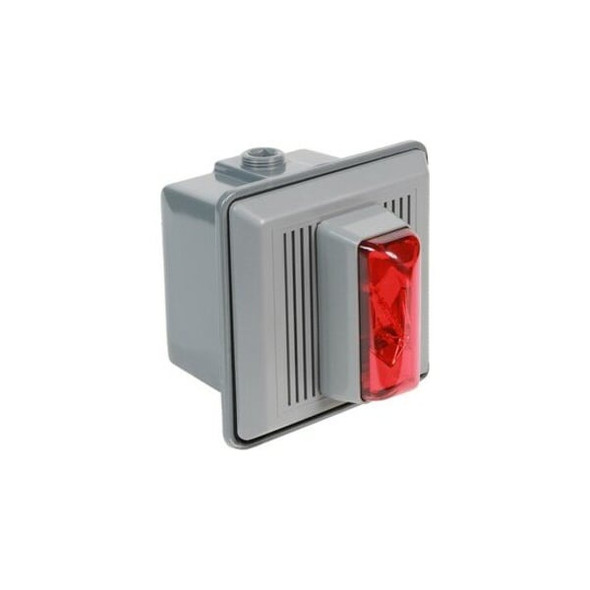 Horn Strobe, Horn, Continuous, 24 V AC, 24V DC, 90 dB, Thermoplastic, Gray Housing, Red Lens