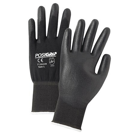 Coated Gloves, Polyurethane, Smooth, Palm, 4 Abrasion Level, Black, M (8) 12 PK