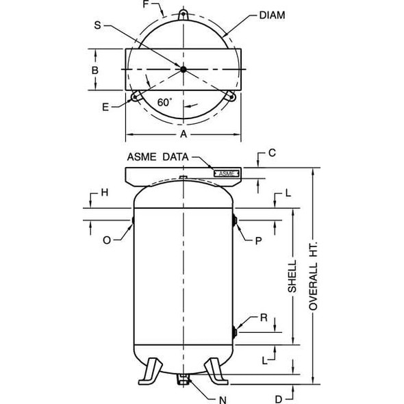 Speedaire Tank, Air, 60 G, 200 PSI, Type: Stationary 5Z364