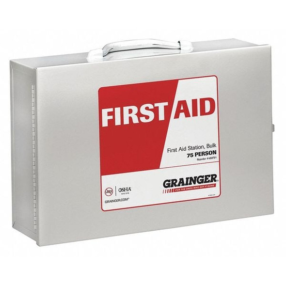 Manufacturer Varies First Aid Kit and Housing, Metal Cabinet, 355 Components, 75 People Served 59031