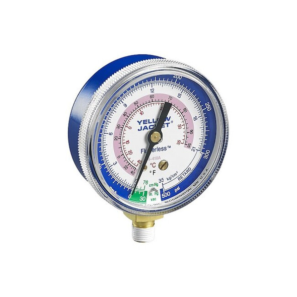 Yellow Jacket Test Gauge, 2 1/2 in Dia, Blue 49036
