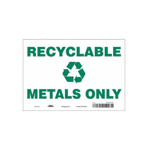 Recyclable Metals Only, 10 in W x 7 in H, Vertical Rectangle, Vinyl, 468U38