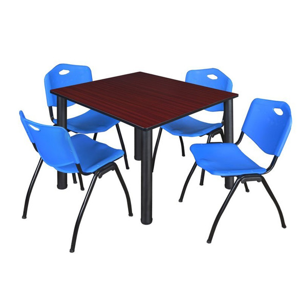 Kee Square Table & Chair Set, Wood, Metal, Plastic Top, Mahogany