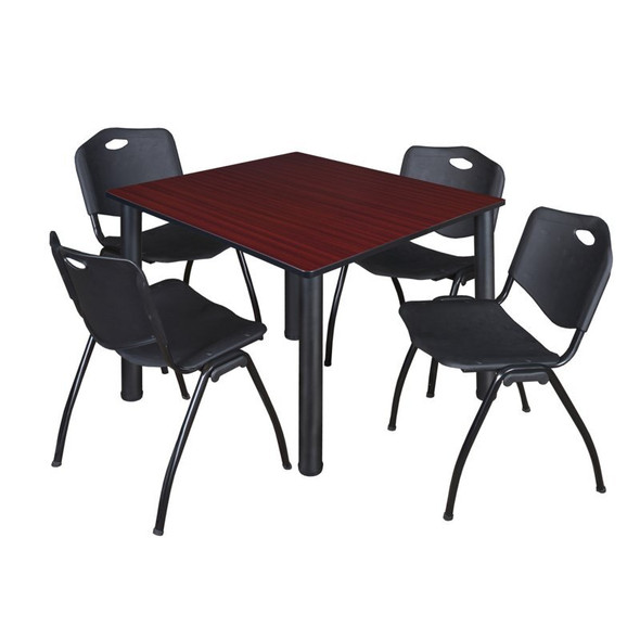 Kee Square Table & Chair Set, Wood, Metal, Plastic Top, Mahogany