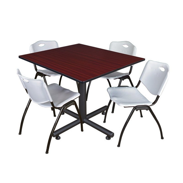 Kobe Square Table & Chair Set, Wood, Metal, Plastic Top, Mahogany