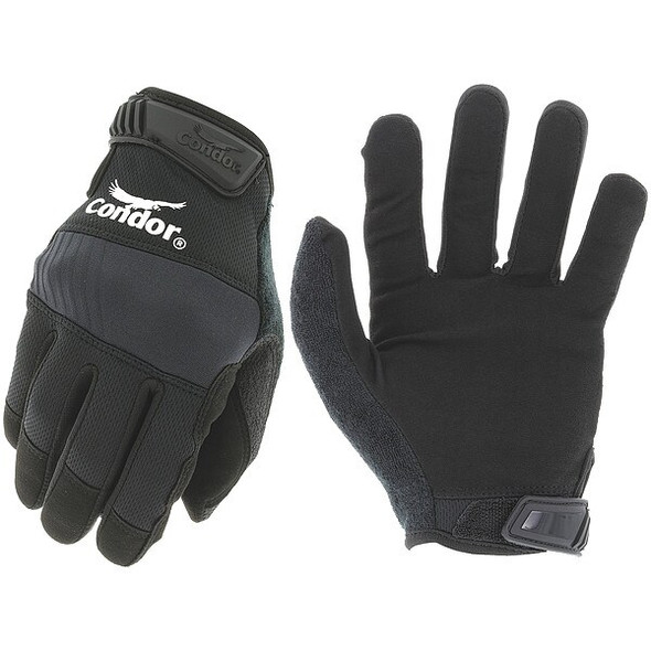 Condor Mechanics Gloves, Synthetic Leather Palm, Polyester Back, 8, Black