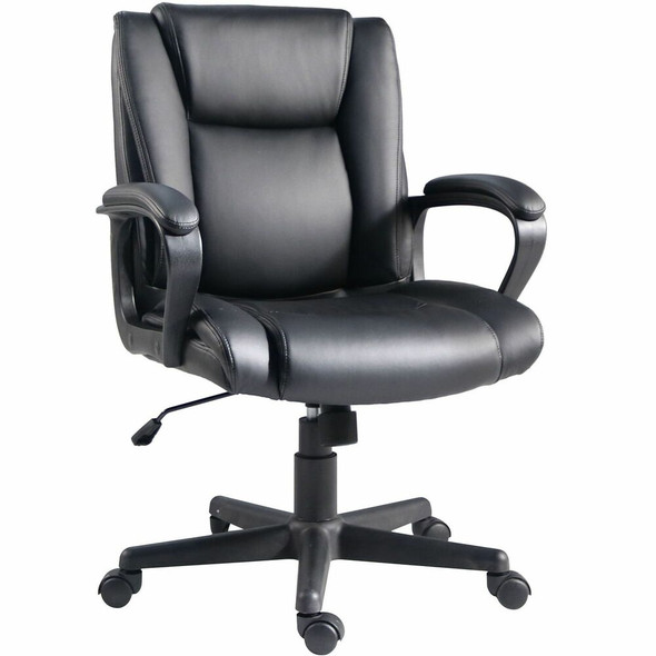 Lorell SOHO Mid-back Chair - Mid Back - Black - PU Leather - Armrest - 1 Each