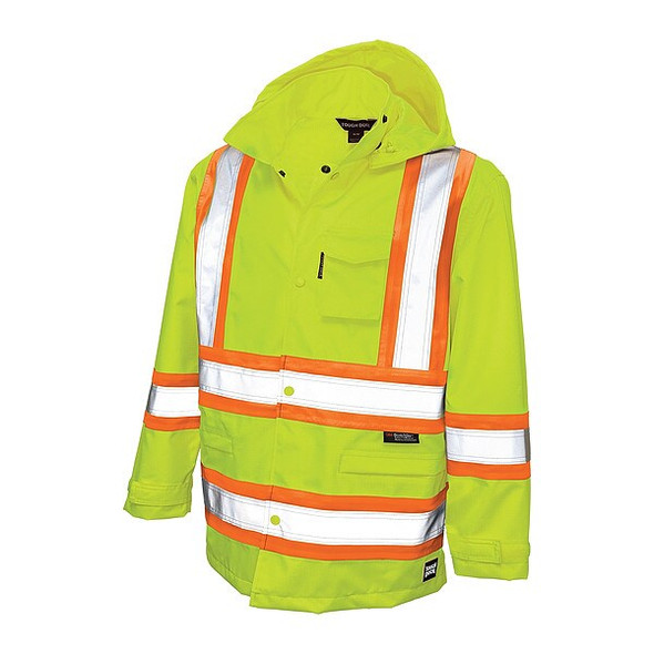 Tough Duck Rain Jacket, Polyester, Polyurethane, Class 3 Type R, Green, L S37211