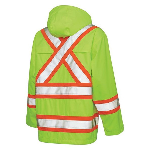 Tough Duck Rain Jacket, Polyester, Polyurethane, Class 3 Type R, Green, L S37211