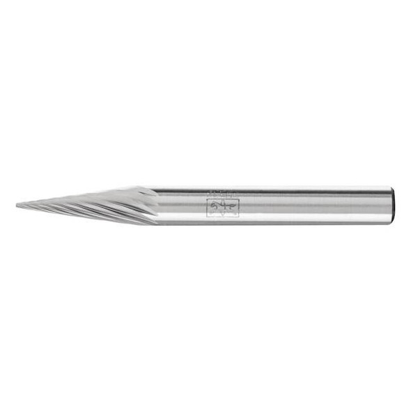 Carbide Bur - Cone (Pointed), SGL Cut - 1/4" x 1/2" x 1/4" Shank - SM-1