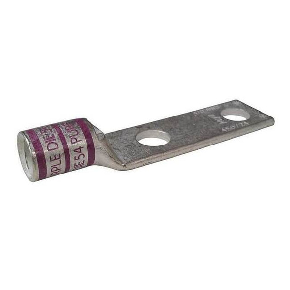 Two-Hole Compression Lug, 4/0 AWG Max, 3/8 in Stud, Short Barrel, Copper, Purple