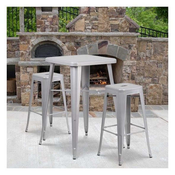 4PK 30"H No Back Silver Metal Barstool Square Seat
