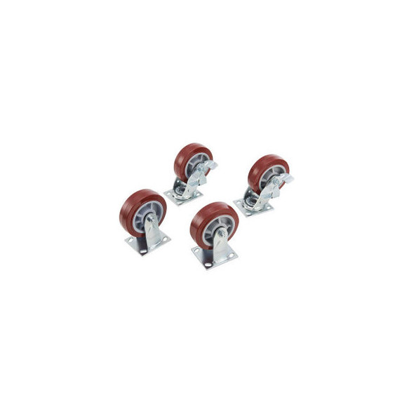 Global Industrial 6"" Caster Set w/ Brakes for Jobsite Boxes Non-Marking Polyure