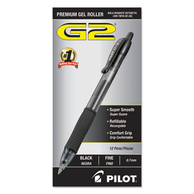 G2 Premium Retractable Gel Pen, 0.7mm, Black Ink, Smoke Barrel, Dozen 31020
