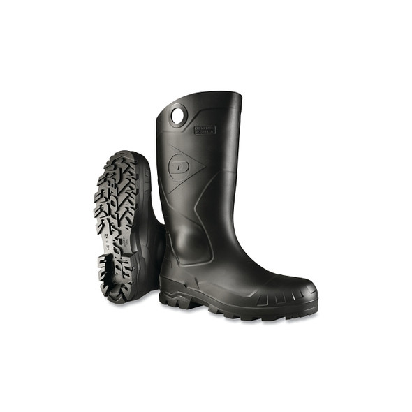 Chesapeake Rubber Boots, Plain Toe, Unisex 6, 16 in Boot, PVC, Black