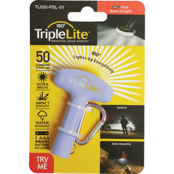 TripleLite 50 Lm. Lilac 180 Deg Mini LED Flashlight with Carabiner TL050-PSL-01 529526