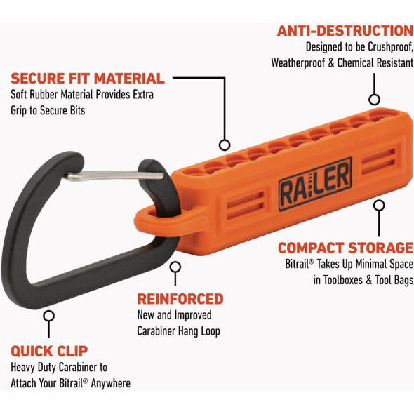 Railer 10-Hole Bitrail Orange & Black Bit Holder with Carabiner (2-Pack)
