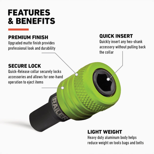 Railer Bit Holder Keychain with (5) Hi Vis Green Hex Shank Bit Holders