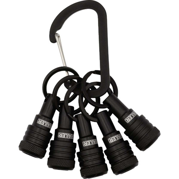 Railer Bit Holder Keychain with (5) Black Hex Shank Bit Holders RQCBH5-BK