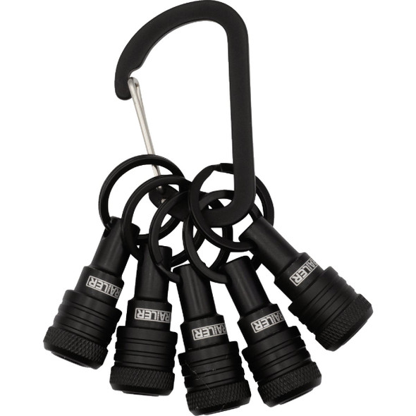 Railer Bit Holder Keychain with (5) Black Hex Shank Bit Holders RQCBH5-BK
