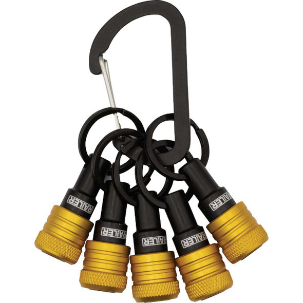 Railer Bit Holder Keychain with (5) Yellow Hex Shank Bit Holders RQCBH5-Y