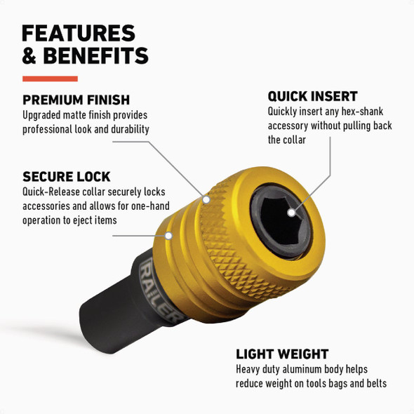 Railer Bit Holder Keychain with (5) Yellow Hex Shank Bit Holders