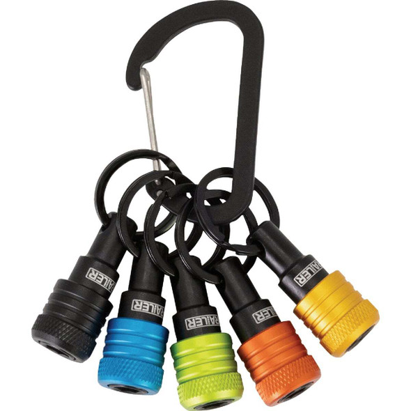 Railer Bit Holder Keychain with (5) Multi-Color Hex Shank Bit Holders RQCBH5-MC