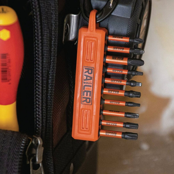 Railer 10-Hole Bitrail Black Bit Holder Storage Organizer with Carabiner RRB1BKC 314876
