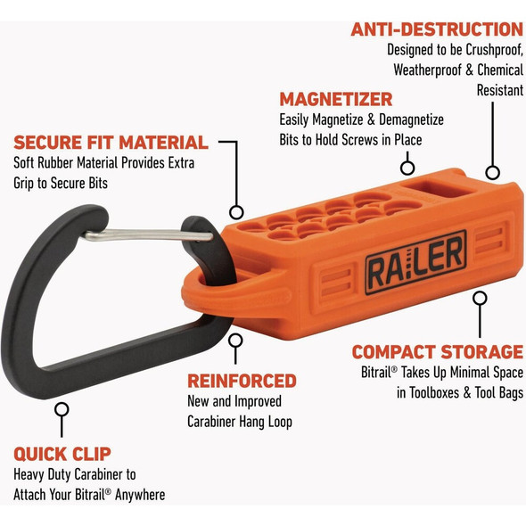 Railer 10-Hole Magnetizer Bitrail Orange Bit Holder with Carabiner RRBMORC 319958