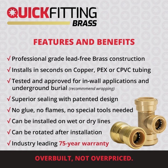 QuickFitting 1-2 In. Push-to-Connect x 1-2 In. FNPT Brass 90 Deg Female Elbow LF813FR 454226