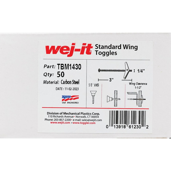 Wej-it 1-4 In. x 3 In. Mushroom-Head Wing Toggle Bolt Anchor (50-Count) TBM1430 204084