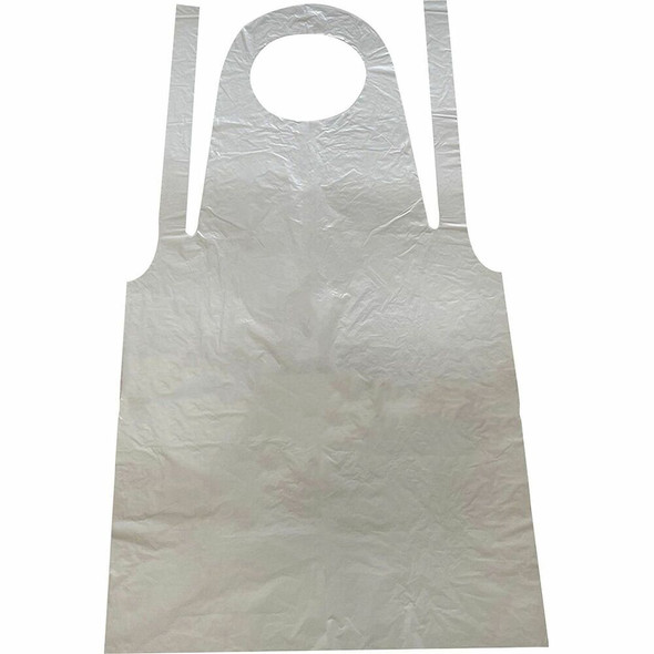 Genuine Joe 50" Disposable Poly Apron - White - Polyethylene - 100 / Pack