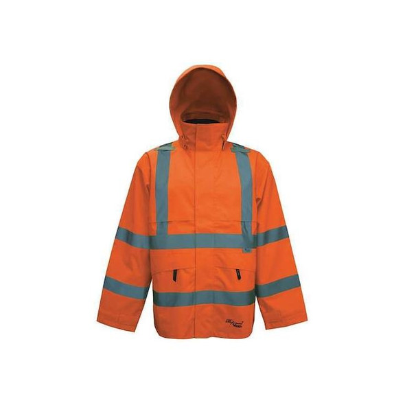 Hi-Viz Safety Jacket, Polyester, Polyurethane, Class 3 Type R, Orange, XL