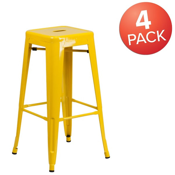 Flash Furniture 4PK 30"H No Back Yellow Metal Barstool Square Seat 4-CH-31320-30-YL-GG