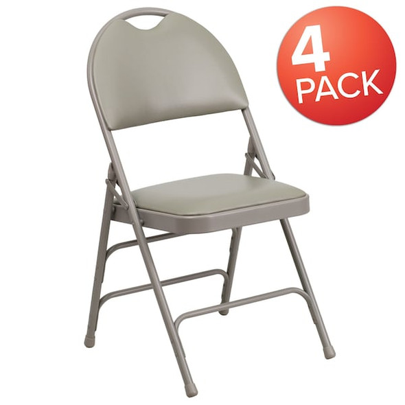 Flash Furniture Gray Vinyl Folding Chair,PK4 4-HA-MC705AV-3-GY-GG Flash Furniture Gray Vinyl Folding Chair,PK4 4-HA-MC705AV-3-GY-GG