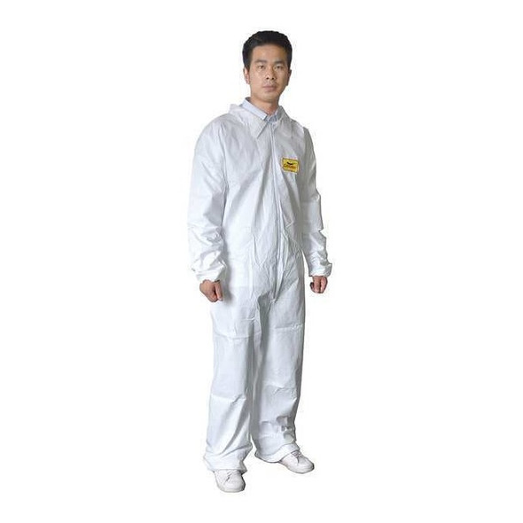 Condor Collared Disposable Coveralls, L, White, zipper 30C535