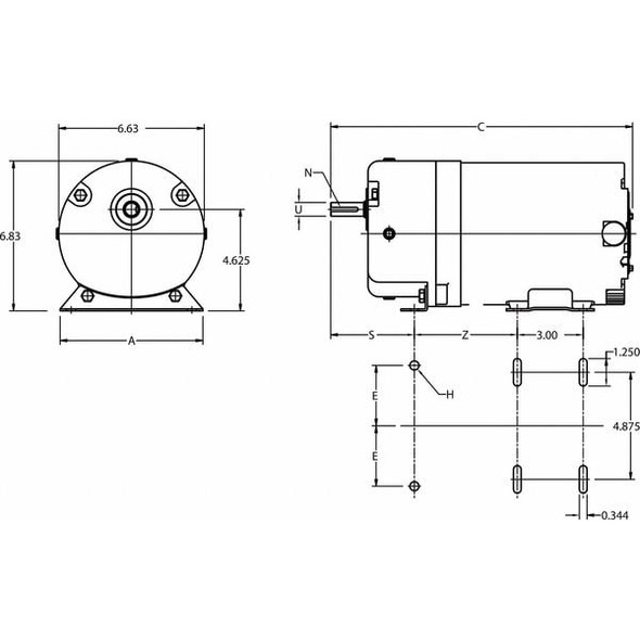 Dayton AC Gearmotor, 69 in-lb Max. Torque, 288 RPM Nameplate RPM, 115V AC Voltage, 1 Phase 4FDZ3