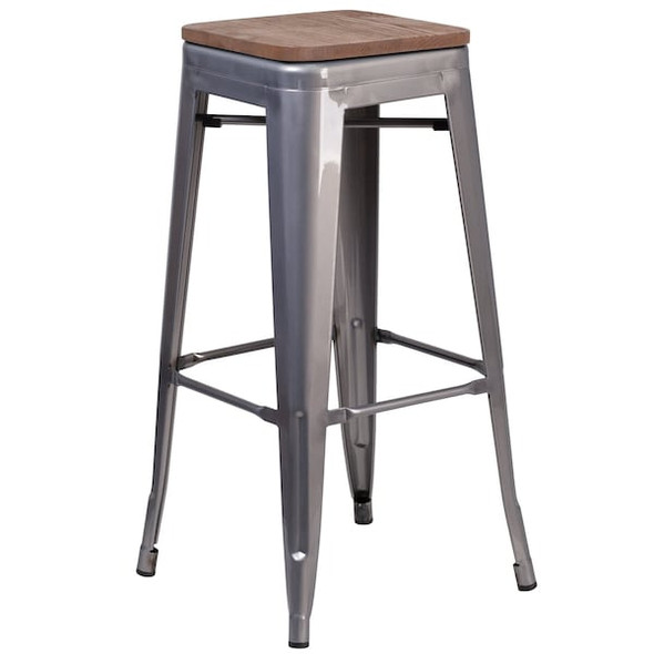 Flash Furniture Backless Metal Stool,Clear,30" XU-DG-TP0004-30-WD-GG