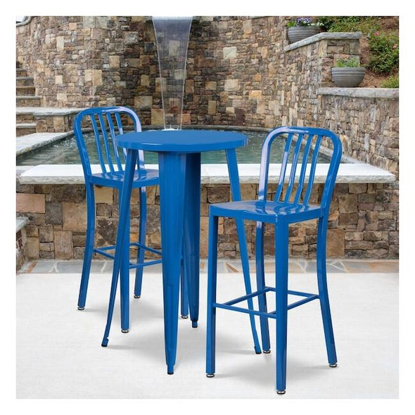 2 " High Blue Metal Barstool with Slat Back, PK2