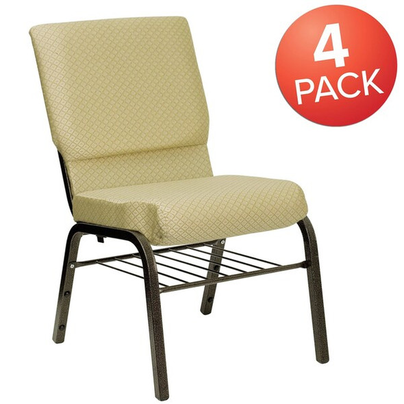 Flash Furniture Beige Fabric Church Chair,PK4 4-XU-CH-60096-BGE-BAS-GG