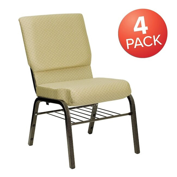 Flash Furniture Beige Fabric Church Chair,PK4 4-XU-CH-60096-BGE-BAS-GG