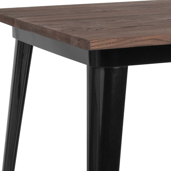 Square Square Black Metal Indoor Table with Wal, 31.5" W, 31.5" L, 30.5" H, Wood, Wood Grain