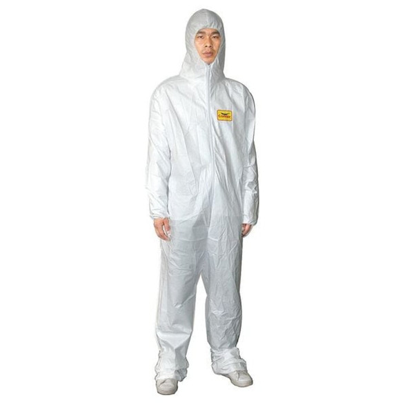 Condor Hooded Disposable Coveralls, 5XL, White, zipper 30C575