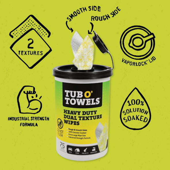 Tub O' Towels 10 In. x 12 In. Heavy Duty Dual Texture Wipes (75-Count) TW75-DT 631409